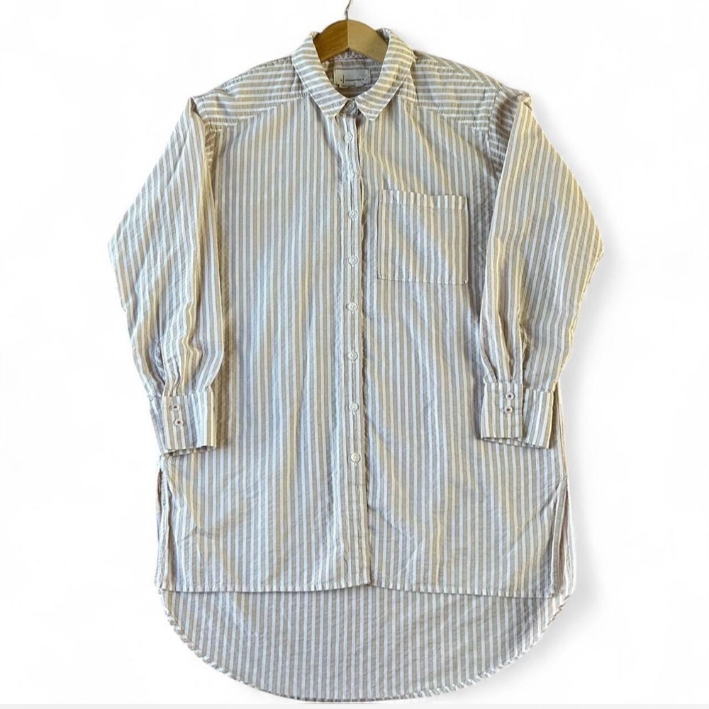 by Anthropologie | Tan White Oversized Button Down High-low Hem Size Small